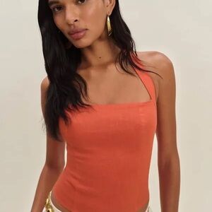 Reformation Orange Square-Neck Tank Top